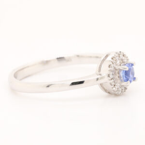 White Gold Blue Ceylon Sapphire and Diamond Engagement Ring