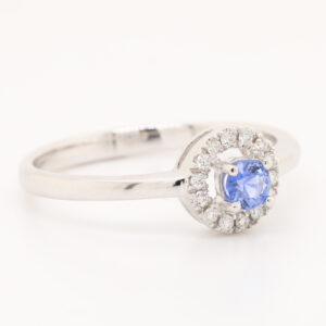 White Gold Blue Ceylon Sapphire and Diamond Engagement Ring