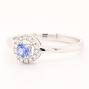 White Gold Blue Ceylon Sapphire and Diamond Engagement Ring