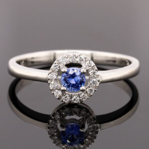 White Gold Blue Ceylon Sapphire and Diamond Engagement Ring