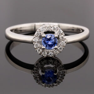 White Gold Blue Ceylon Sapphire and Diamond Engagement Ring