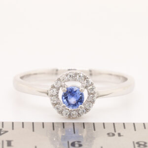 White Gold Blue Ceylon Sapphire and Diamond Engagement Ring