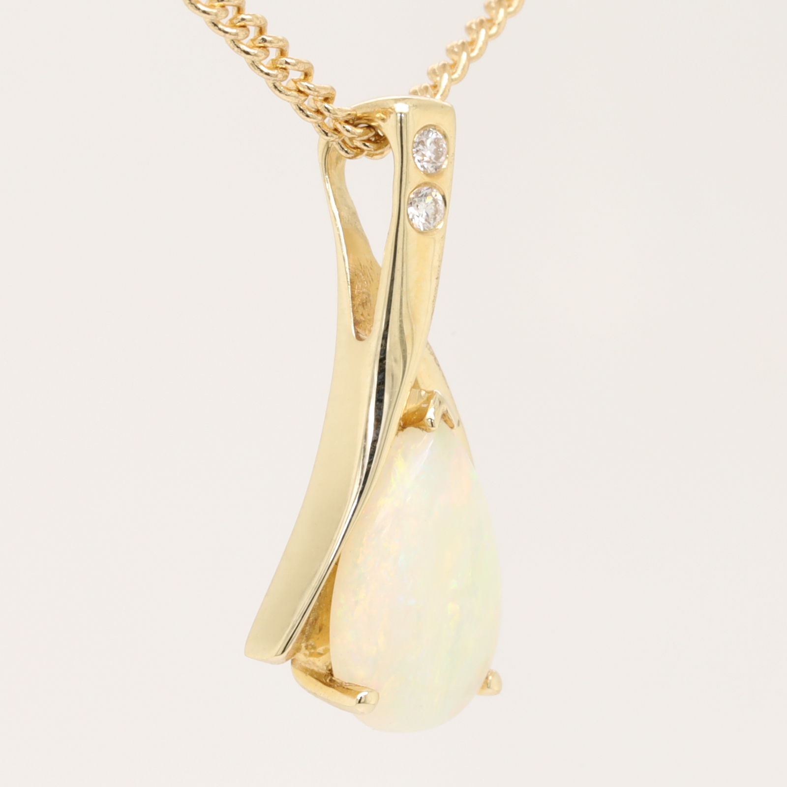 Blue Green Pink Yellow Gold Solid Australian Crystal Opal Pendant with Diamonds