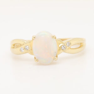 Blue, Pink and Green Yellow Gold Solid Australian Crystal Opal Ring Engagement with Diamond Accents