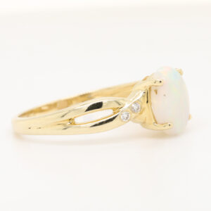 Blue, Pink and Green Yellow Gold Solid Australian Crystal Opal Ring Engagement with Diamond Accents