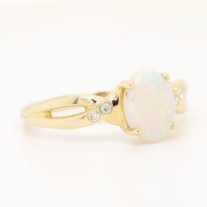 Blue, Pink and Green Yellow Gold Solid Australian Crystal Opal Ring Engagement with Diamond Accents