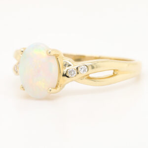 Blue, Pink and Green Yellow Gold Solid Australian Crystal Opal Ring Engagement with Diamond Accents