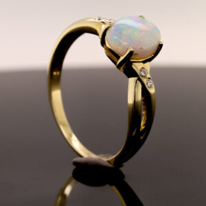 Blue, Pink and Green Yellow Gold Solid Australian Crystal Opal Ring Engagement with Diamond Accents