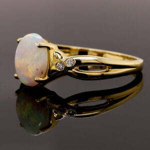 Blue, Pink and Green Yellow Gold Solid Australian Crystal Opal Ring Engagement with Diamond Accents