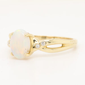 Blue, Pink and Green Yellow Gold Solid Australian Crystal Opal Ring Engagement with Diamond Accents