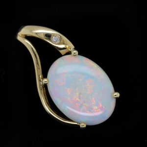 Blue Green Pink Yellow Gold Solid Australian Crystal Opal Pendant with Diamond
