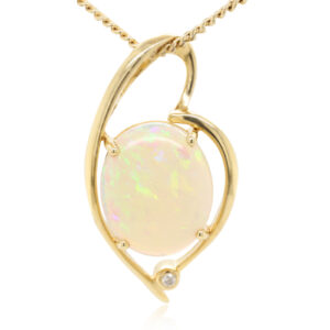 Blue Green Pink Yellow Gold Solid Australian Crystal Opal Necklace Pendant with Diamond