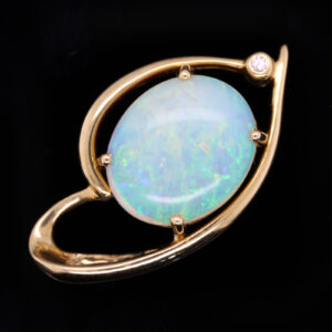 Blue Green Pink Yellow Gold Solid Australian Crystal Opal Necklace Pendant with Diamond