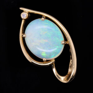 Blue Green Pink Yellow Gold Solid Australian Crystal Opal Necklace Pendant with Diamond