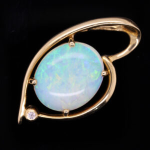 Blue Green Pink Yellow Gold Solid Australian Crystal Opal Necklace Pendant with Diamond