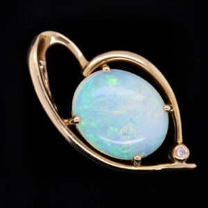 Blue Green Pink Yellow Gold Solid Australian Crystal Opal Necklace Pendant with Diamond