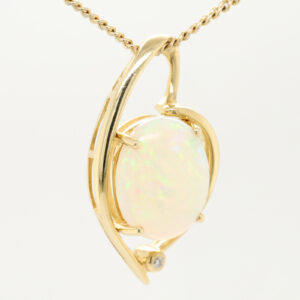 Blue Green Pink Yellow Gold Solid Australian Crystal Opal Necklace Pendant with Diamond