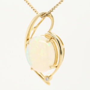 Blue Green Pink Yellow Gold Solid Australian Crystal Opal Necklace Pendant with Diamond