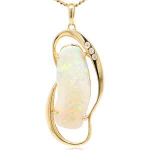 Blue Green Pink Yellow Gold Solid Australian Crystal Opal Necklace Pendant with Diamonds