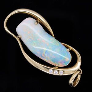 Blue Green Pink Yellow Gold Solid Australian Crystal Opal Necklace Pendant with Diamonds