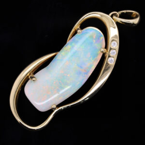 Blue Green Pink Yellow Gold Solid Australian Crystal Opal Necklace Pendant with Diamonds