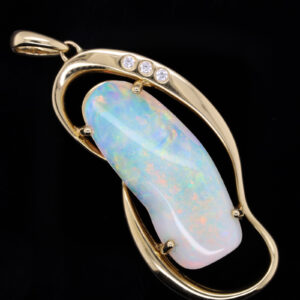 Blue Green Pink Yellow Gold Solid Australian Crystal Opal Necklace Pendant with Diamonds