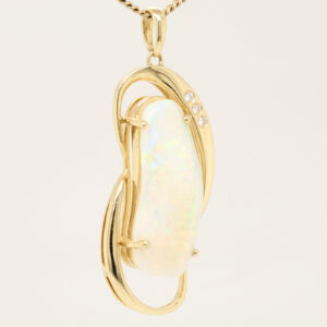 Blue Green Pink Yellow Gold Solid Australian Crystal Opal Necklace Pendant with Diamonds