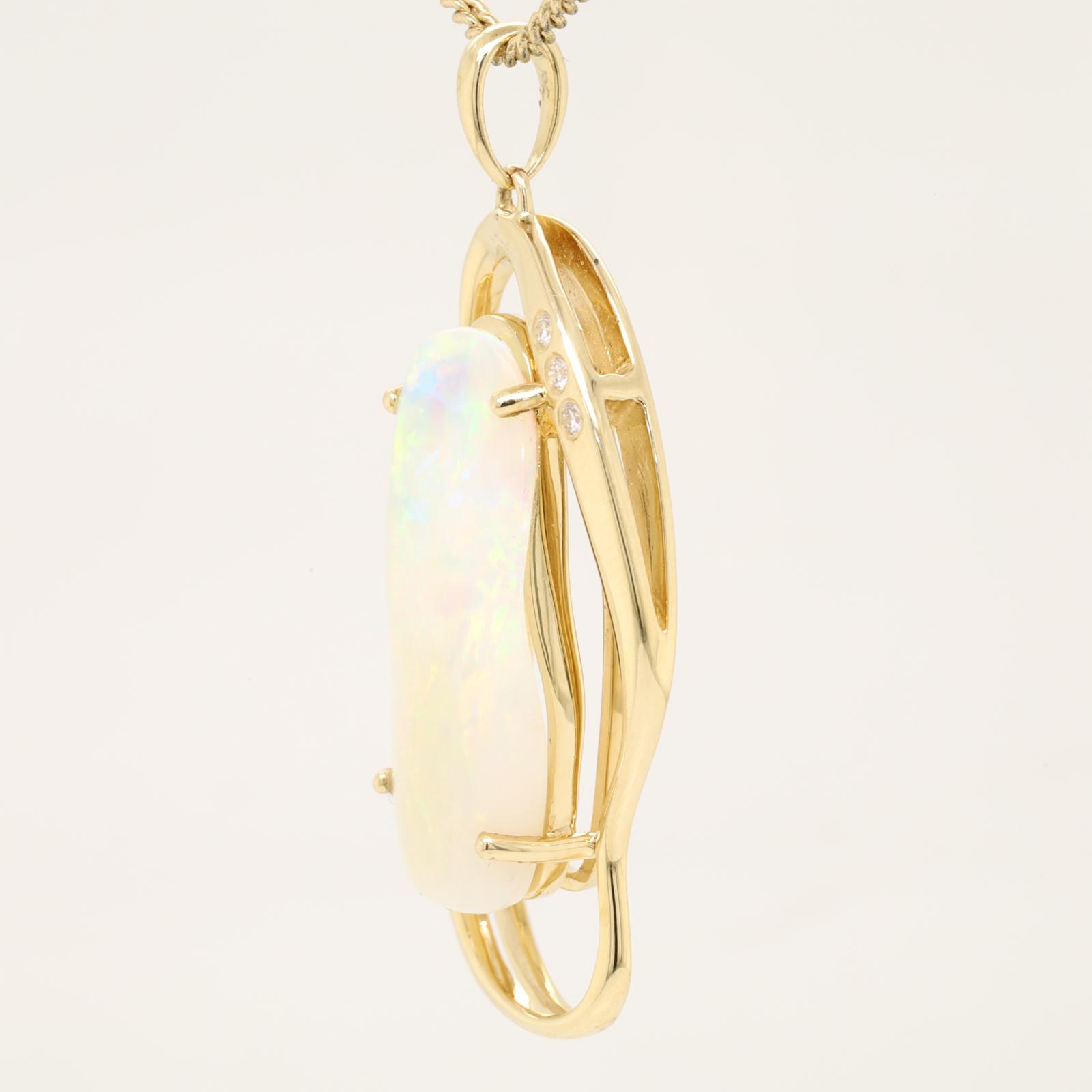 Blue Green Pink Yellow Gold Solid Australian Crystal Opal Necklace Pendant with Diamonds