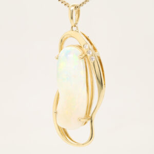 Blue Green Pink Yellow Gold Solid Australian Crystal Opal Necklace Pendant with Diamonds