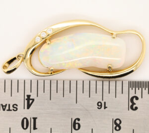 Blue Green Pink Yellow Gold Solid Australian Crystal Opal Necklace Pendant with Diamonds