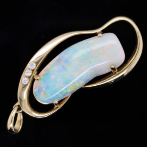Blue Green Pink Yellow Gold Solid Australian Crystal Opal Necklace Pendant with Diamonds