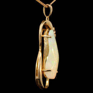Blue Green Pink Yellow Gold Solid Australian Crystal Opal Necklace Pendant with Diamonds
