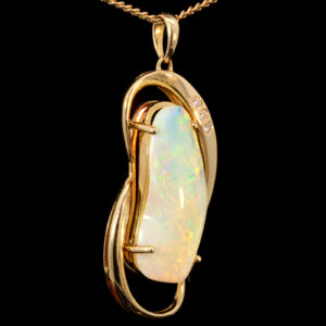 Blue Green Pink Yellow Gold Solid Australian Crystal Opal Necklace Pendant with Diamonds