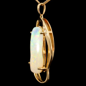 Blue Green Pink Yellow Gold Solid Australian Crystal Opal Necklace Pendant with Diamonds
