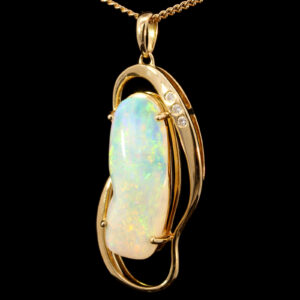 Blue Green Pink Yellow Gold Solid Australian Crystal Opal Necklace Pendant with Diamonds