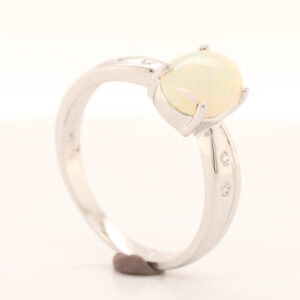 Blue Orange and Green White Gold Solid Australian Crystal Opal Engagement Ring with Diamonds