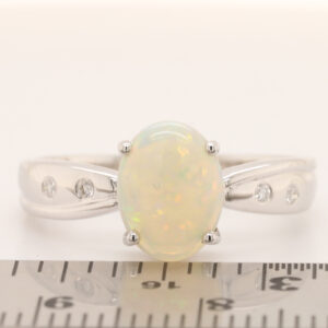 Blue Orange and Green White Gold Solid Australian Crystal Opal Engagement Ring with Diamonds