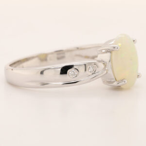 Blue Orange and Green White Gold Solid Australian Crystal Opal Engagement Ring with Diamonds