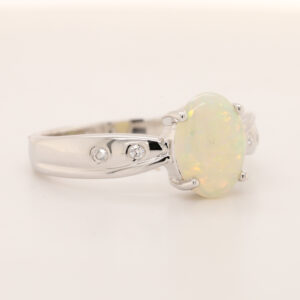 Blue Orange and Green White Gold Solid Australian Crystal Opal Engagement Ring with Diamonds