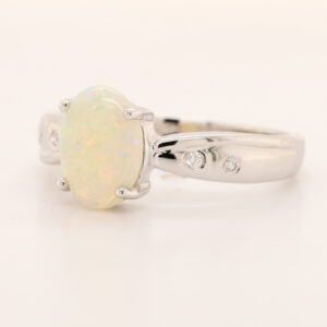 Blue Orange and Green White Gold Solid Australian Crystal Opal Engagement Ring with Diamonds