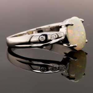 Blue Orange and Green White Gold Solid Australian Crystal Opal Engagement Ring with Diamonds