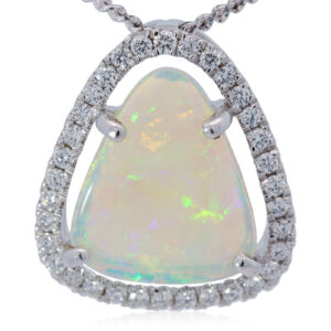White Gold Blue Green Yellow Orange Purple Crystal Opal and Diamond Pendant