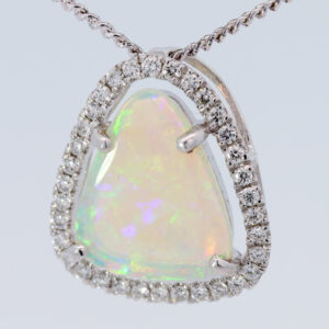 White Gold Blue Green Yellow Orange Purple Crystal Opal and Diamond Pendant