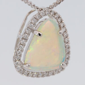 White Gold Blue Green Yellow Orange Purple Crystal Opal and Diamond Pendant