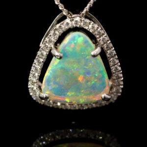 White Gold Blue Green Yellow Orange Purple Crystal Opal and Diamond Pendant