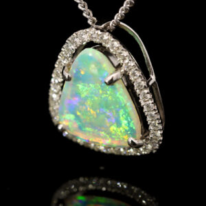 White Gold Blue Green Yellow Orange Purple Crystal Opal and Diamond Pendant