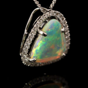 White Gold Blue Green Yellow Orange Purple Crystal Opal and Diamond Pendant