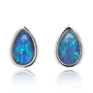 Green Blue Sterling Silver Australian Triplet Opal Stud Earrings