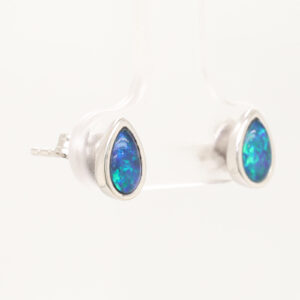 Green Blue Sterling Silver Australian Triplet Opal Stud Earrings