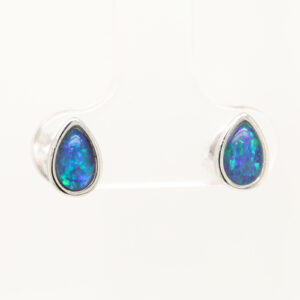 Green Blue Sterling Silver Australian Triplet Opal Stud Earrings